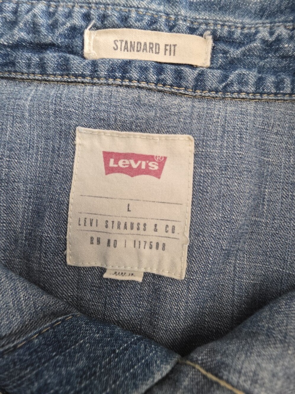 Levi's Standard Fit Pearl Snap Western Denim Shirt Mens L Blue Cotton - Picture 7 of 12